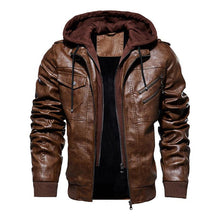 Load image into Gallery viewer, winter men&#39;s leather jacket motorcycle hooded jacket men&#39;s warm Leisure PU leather coats M-4XL