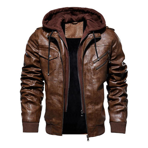 winter men's leather jacket motorcycle hooded jacket men's warm Leisure PU leather coats M-4XL