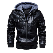 Load image into Gallery viewer, winter men&#39;s leather jacket motorcycle hooded jacket men&#39;s warm Leisure PU leather coats M-4XL