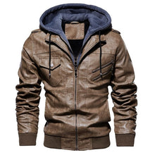 Load image into Gallery viewer, winter men&#39;s leather jacket motorcycle hooded jacket men&#39;s warm Leisure PU leather coats M-4XL