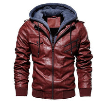 Load image into Gallery viewer, winter men&#39;s leather jacket motorcycle hooded jacket men&#39;s warm Leisure PU leather coats M-4XL